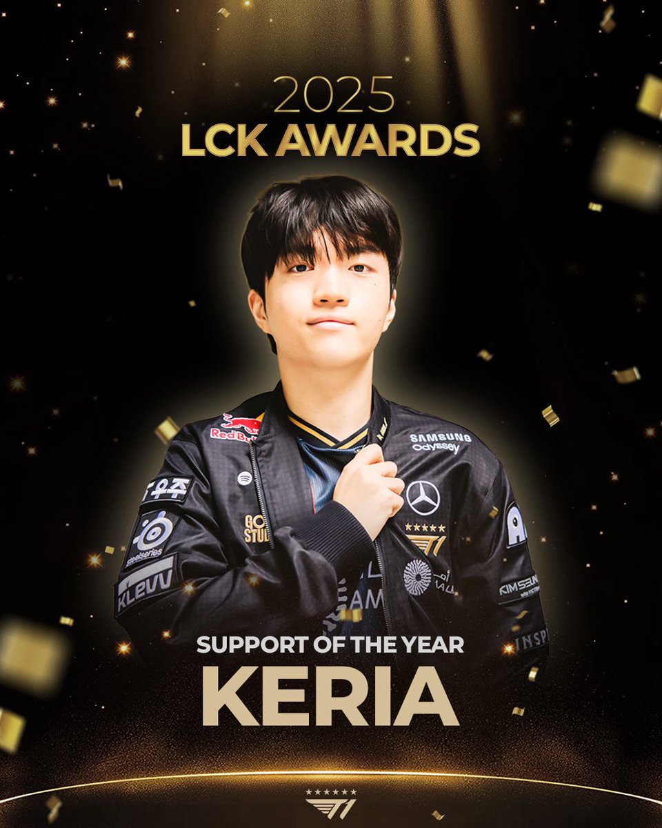 T1LoL's tweet image. ✨2025 LCK AWARDS✨

올 한 해를 뜻깊은 상으로 마무리한 우리 선수들, 2026년에도 좋은 모습을 보여드릴 수 있도록 열심히 노력하겠습니다.

Wrapping up 2025 with these meaningful awards, our players will keep working hard to show even better performances in 2026.

#TogetherAs1