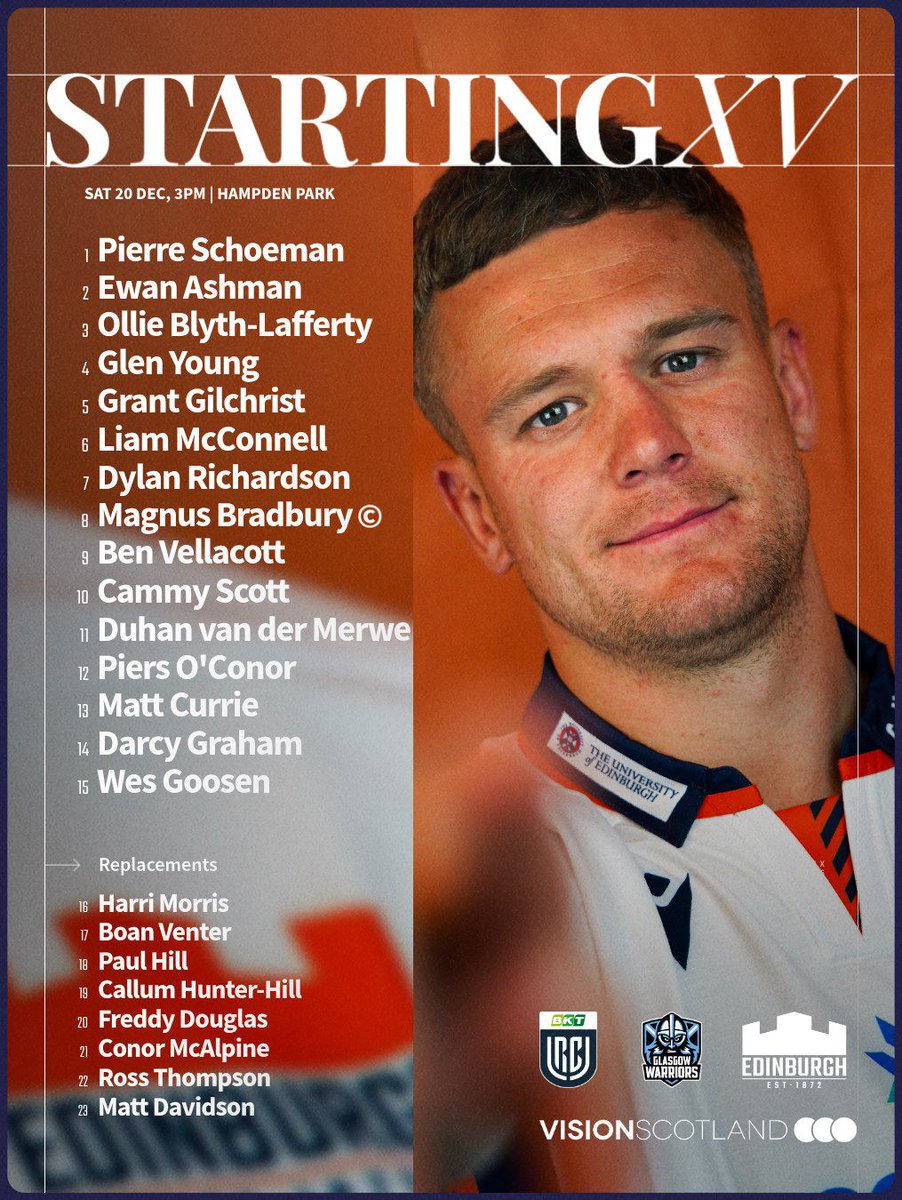 EdinburghRugby's tweet image. Ready for derby day. 🟠🏆

Your Edinburgh Rugby team to face Glasgow Warriors in tomorrow's 1872 Cup first leg at Hampden Park.

@URCOfficial | #1872Cup | #GLAvEDI