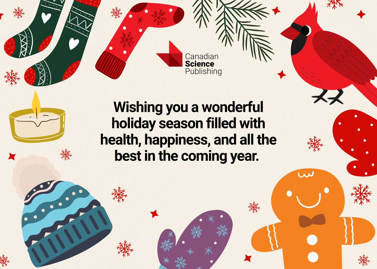 cdnsciencepub's tweet image. Happy holidays from all of us at Canadian Science Publishing. Wishing you a restful holiday season. We look forward to sharing more science together in 2026!