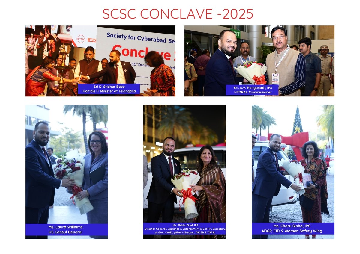 khannavedalam's tweet photo. Proud to share the successful hosting of SCSC Conclave 2025 at HICC on Dec 11. With leaders from govt, police &amp; industry, the event reaffirmed the power of PPP in building a safer, stronger Cyberabad. #SCSCConclave2025 https://t.co/nao6Z62rvd