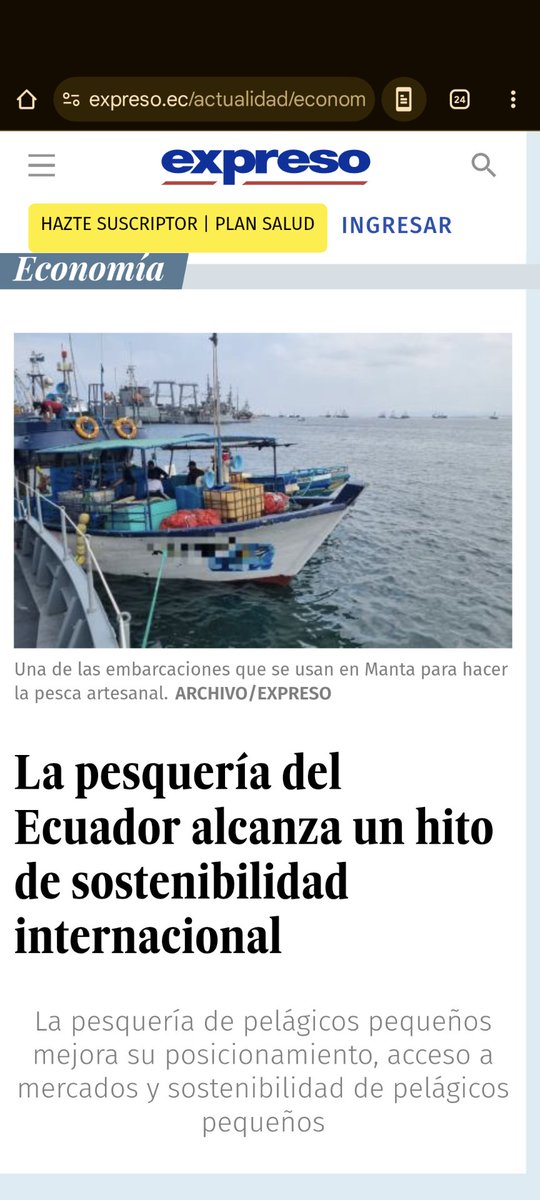 #EnMedios 📰
Compartimos la nota publicada por el  <a href="/Expresoec/">Diario Expreso</a> sobre la aprobación de la evaluación <a href="/TrustMarin/">marintrust</a> de la pesquería de pelágicos pequeños del Ecuador, un avance clave que refleja el trabajo articulado entre el sector productivo, la ciencia y el Estado.

Nota: