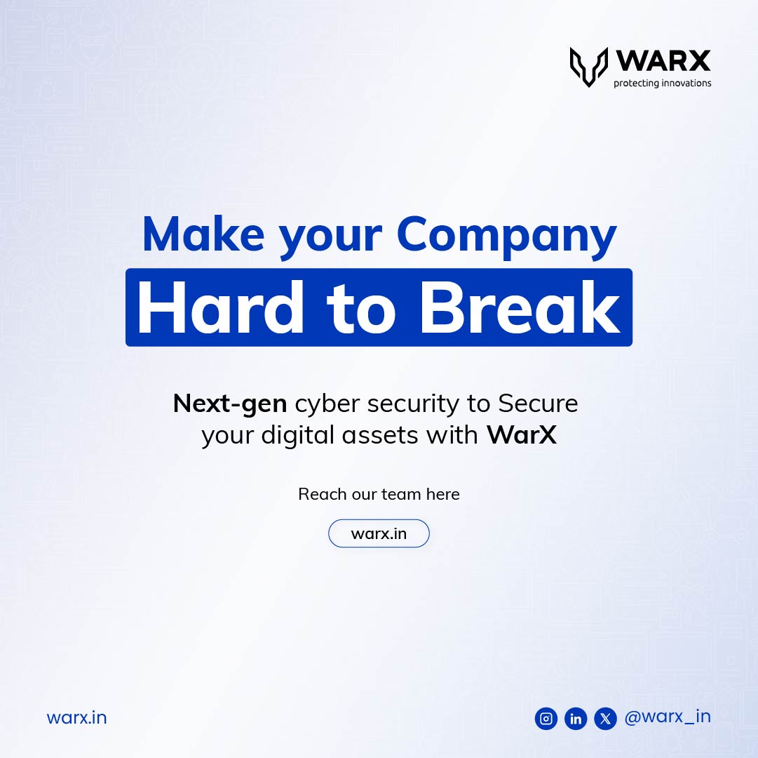 🔐 Cyber attacks don’t target size, they target weaknesses

Most breaches happen not because a company is small,
but because it’s easy to break.

Weak passwords, exposed credentials, and no monitoring open silent doors for attackers.

WarX prevents breaches with VAPT,