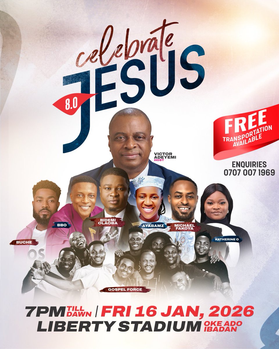 cjcrusade's tweet image. Ibadan, it is time once again🥳💃🏾💃🏾💃🏾
Celebrate Jesus Crusade returns for its 8th edition with an evening of salvation, healing, music &amp;amp; miracles, and an undeniable move of God.
#celebratejesuscrusade #celebratejesus8 #ibadancrusade #gospelmusic #victoradeyemi
#MusicAndMiracles