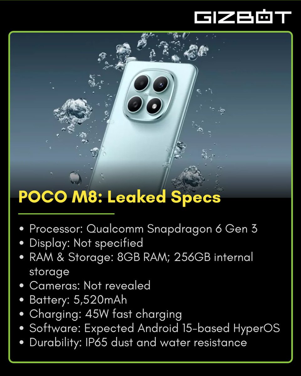 gizbot's tweet image. POCO M8 and M8 Pro Renders Leak Ahead of January 2026 Launch; Key Specs Tipped
#Poco #TechInnovation #smartphone #technology #TechNews