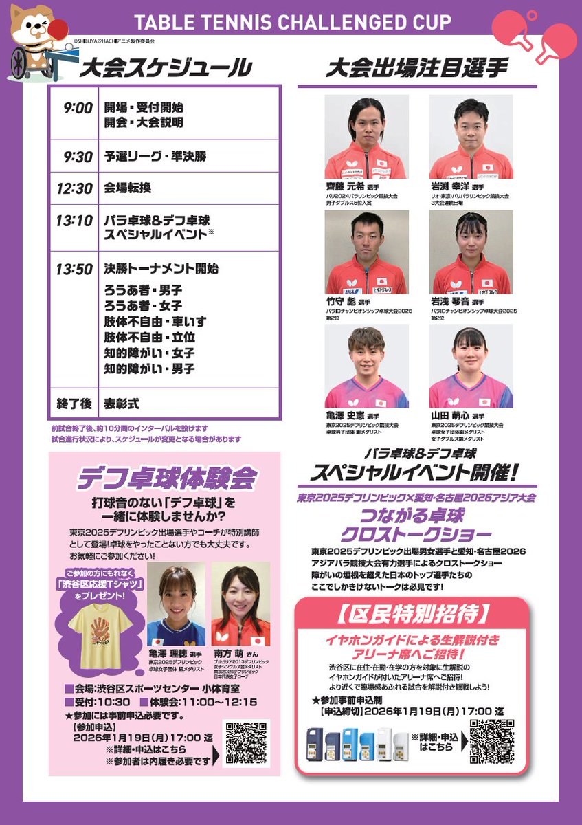 city_shibuya's tweet photo. 【観戦募集】「渋谷区長杯第5回卓球チャレンジドカップ」を開催します。
白熱したラリーを会場で応援しましょう。
日時:2/1(日)9:30～
場所:スポーツセンター
※観戦無料
詳しくは、区ポータルで。(学びとスポーツ課)
https://t.co/5BtvW5Li7e https://t.co/lzERjljho7