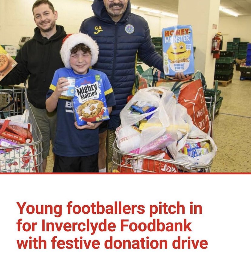 InverkipPrimary's tweet image. Well done to Ardgowan Thistle FC! ⚽️❤️ The young players (two of our our fabulous P4’s) and their families have collected and donated loads of food to Inverclyde Foodbank to help local families in need this Christmas 🎄👏 #CommunitySpirit #Inverclyde #GivingBack