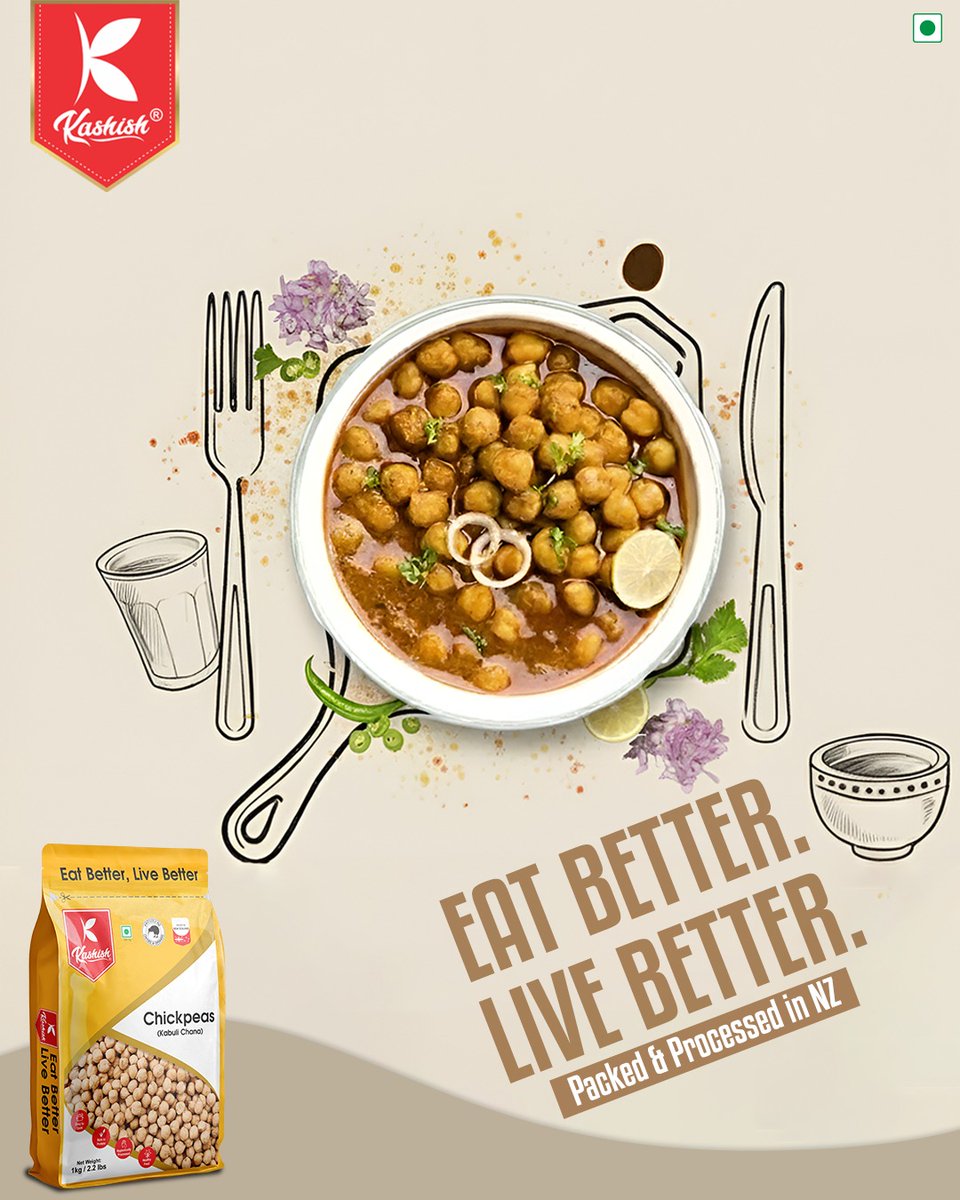 Eat Better. Live Better. 🌿🍲 
Fuel your body with the finest quality chickpeas from Kashish. Packed and processed in New Zealand to ensure purity and nutrition in every bite.