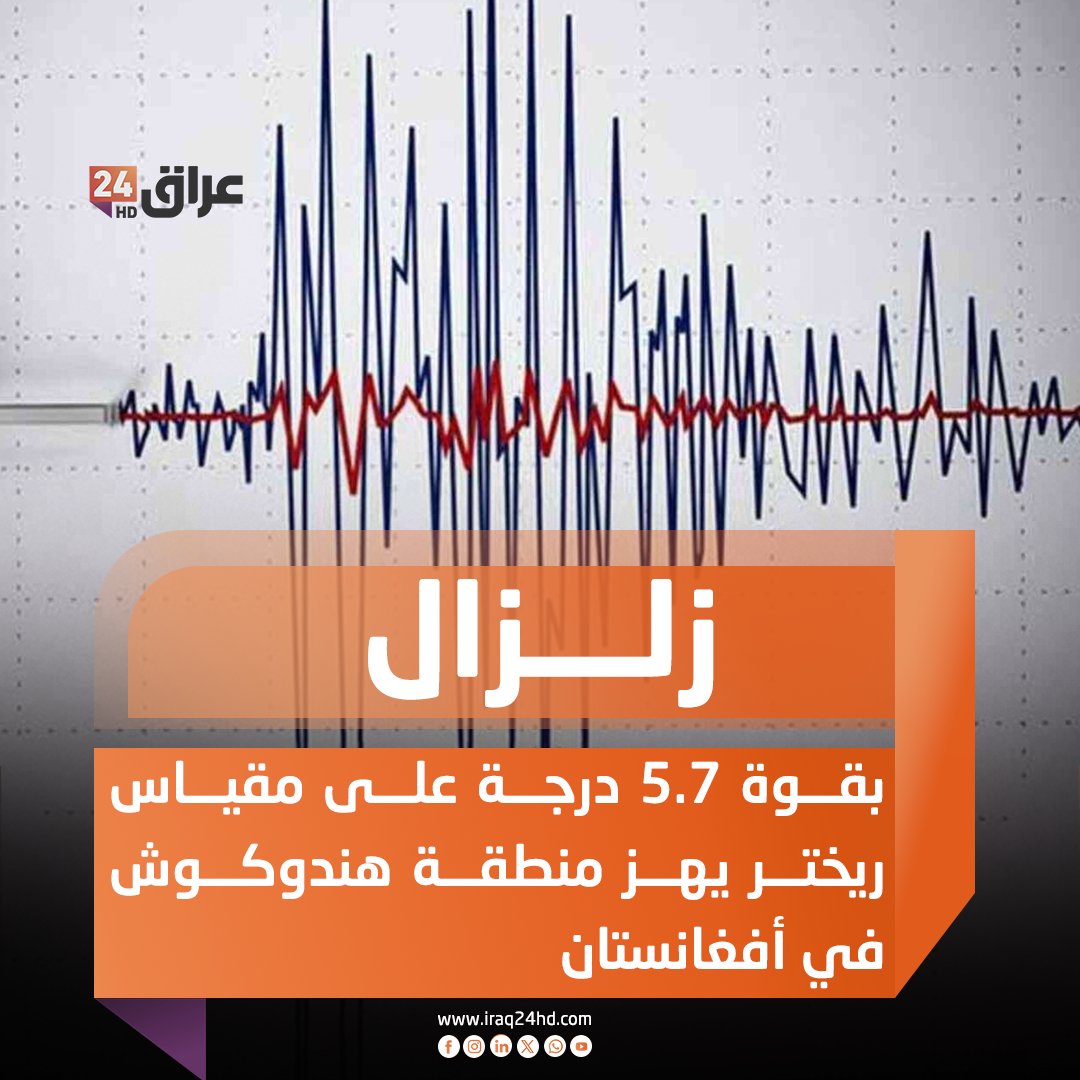 زلزال بقوة 5.7 درجة على مقياس ريختر يهز منطقة هندوكوش في #أفغانستان 