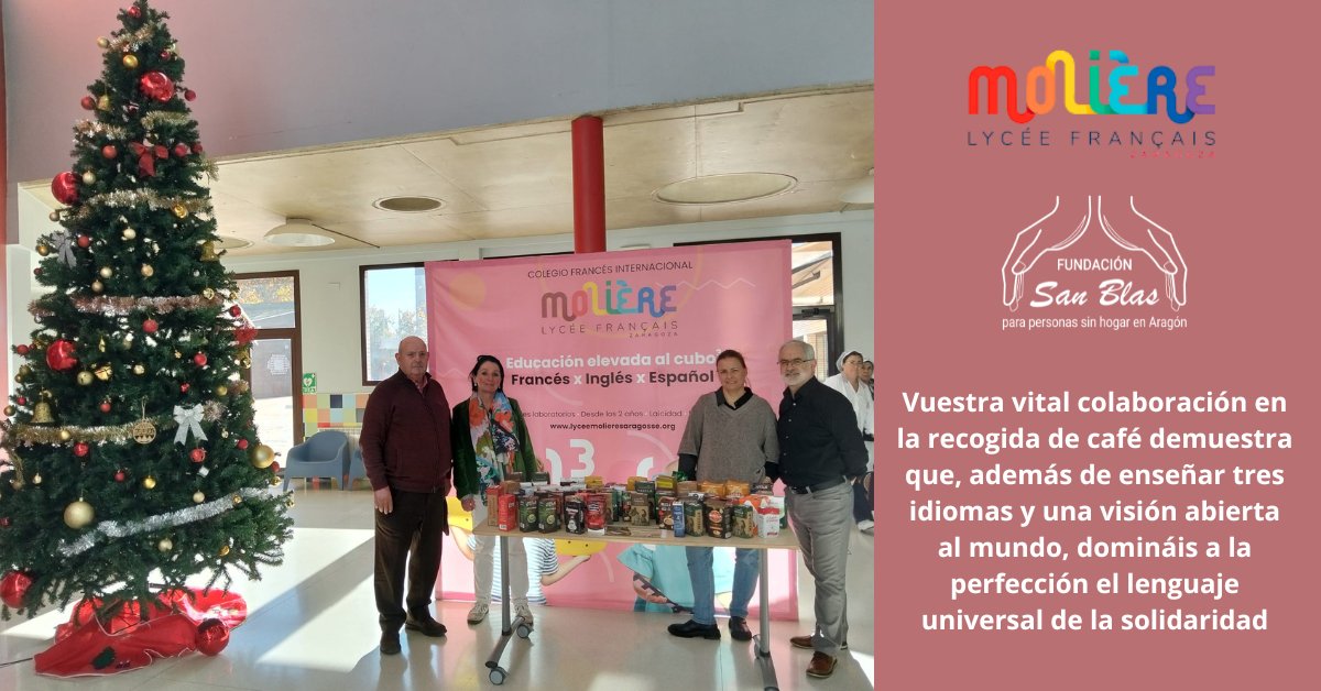 Agradecemos al centro educativo <a href="/lyceemoliere/">lyceemoliere</a>  Liceo Moliere de Zargoza por su generosidad en la campaña de recogida de café.  Reafirmamos que los valores humanistas que  promovéis el respeto, la apertura y la solidaridad, son los que  realmente construyen una sociedad más justa