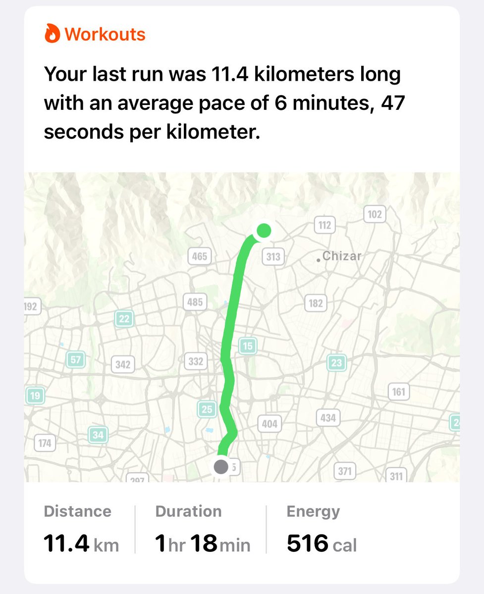 از مسیر دویدن مورد علاقه‌ام برای تولدم.
میدون تجریش تا میدون فاطمی.🏃🏽‍♀️