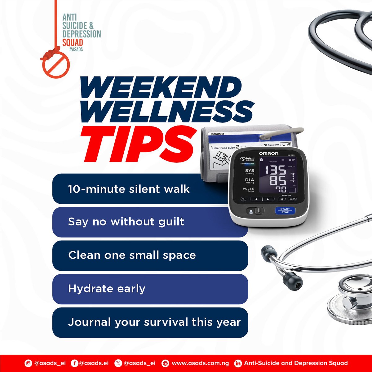 Asads_ei's tweet image. This weekend, slow down and take care of you.
Wellness doesn’t have to be loud or complicated—small, intentional actions matter. 🌿
Which one will you try today?

#WeekendWellness #ASADS #MentalHealthMatters #SelfCareGently #YouMatter