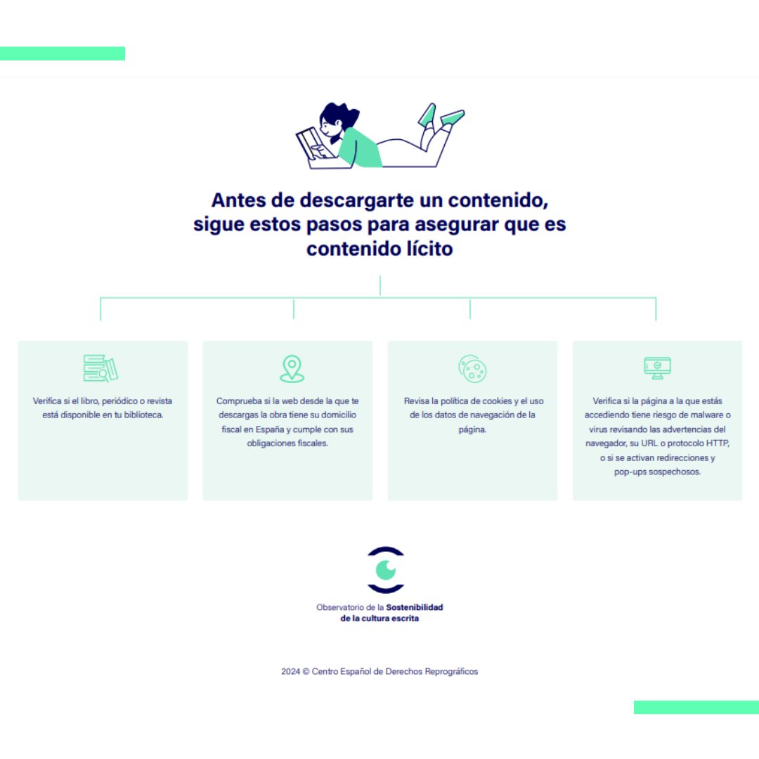 🤔 ¿Sabías que antes de descargar contenido es importante verificar si es lícito? 

🔒¡Asegúrate de revisar su disponibilidad en bibliotecas y comprobar la seguridad de la web! ¿Tienes en cuenta estos pasos?