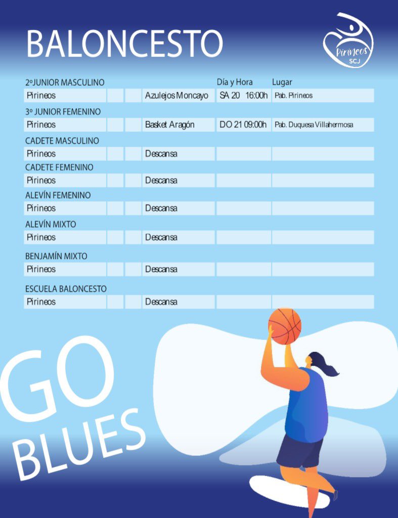 🔵 Última jornada antes de Navidad

⚽ 🏀 Si quieres saber a qué hora juegan nuestros conjuntos, puedes comprobarlo en el programa que os adjuntamos en imágenes.

#Goblues