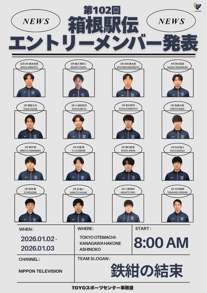 東洋大学 駅伝 直筆サイン 服部勇馬 設楽悠太 設楽啓太 大津顕杜 TUマークの誇り🎽 (@TU_HKR) / Posts / X