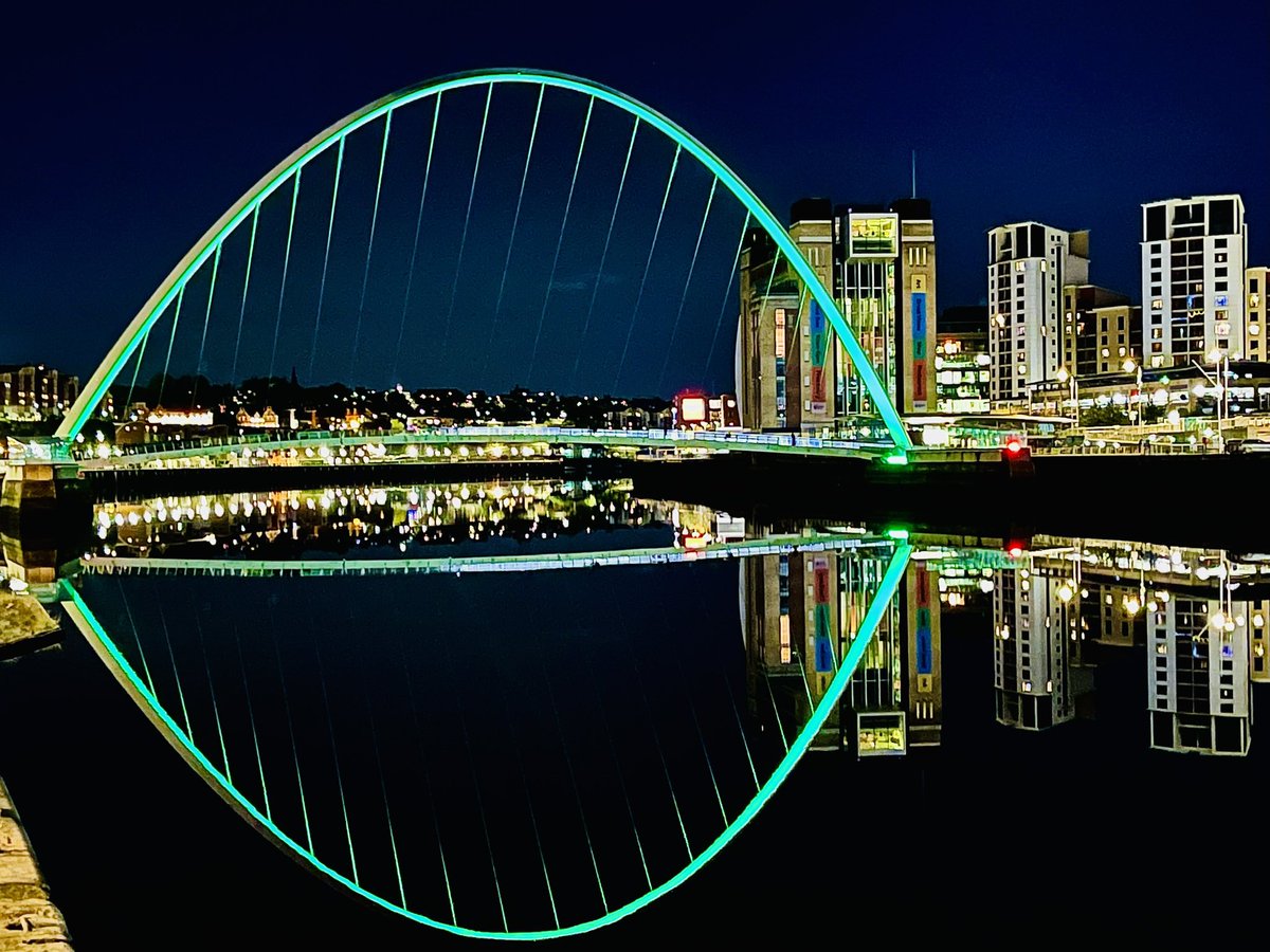 IanGee19's tweet photo. @DailyPicTheme2 For โQ/X/Y/Z Anythingโ hereโs the Gateshead Millennium Bridge at night and taken from one of my favourite places, the #Quayside in Newcastle. When the Big River is still the reflections are always worth seeing. #DailyPictureTheme https://t.co/xCRWwCrjjc
