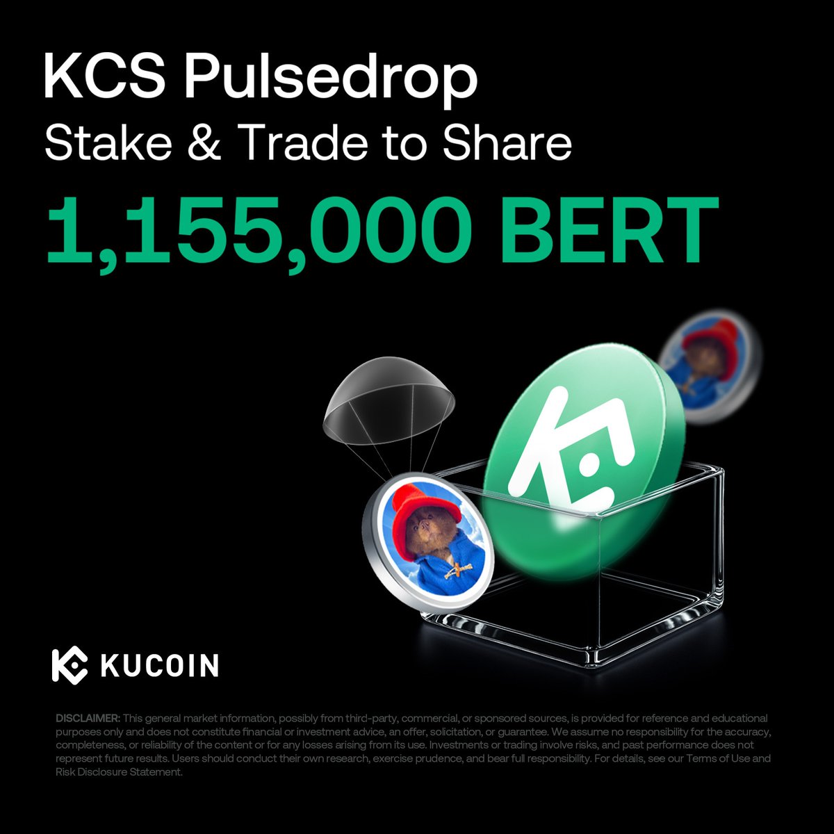 kucoincom's tweet photo. Bet $KCS. Trade $BERT. Earn Big. 💰
Total pool: 1,155,000 $BERT
🪙 KCS Staking Limit: 100,000 KCS
🔥 Complete the trading task → Get 2600 BERT bonus!
Join now #PulseDrop
👉https://t.co/iNZwyclALJ
#KuCoin #KCS #Airdrop #Bert https://t.co/rMRx8qfBGJ