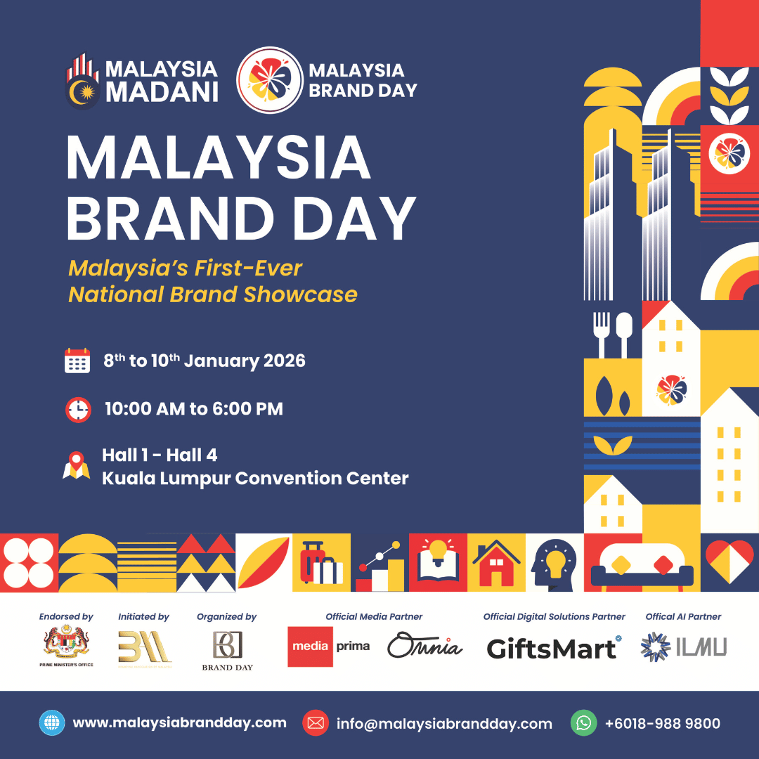 A focused platform for Malaysian brands across 16 industries.

Malaysia Brand Day 2026 connects brands with buyers and decision-makers through exposure and business matching.
📅 8–10 Jan 2026 | 📍 Kuala Lumpur Convention Centre

#MalaysiaBrandDay #BrandMalaysia #SupportLocal