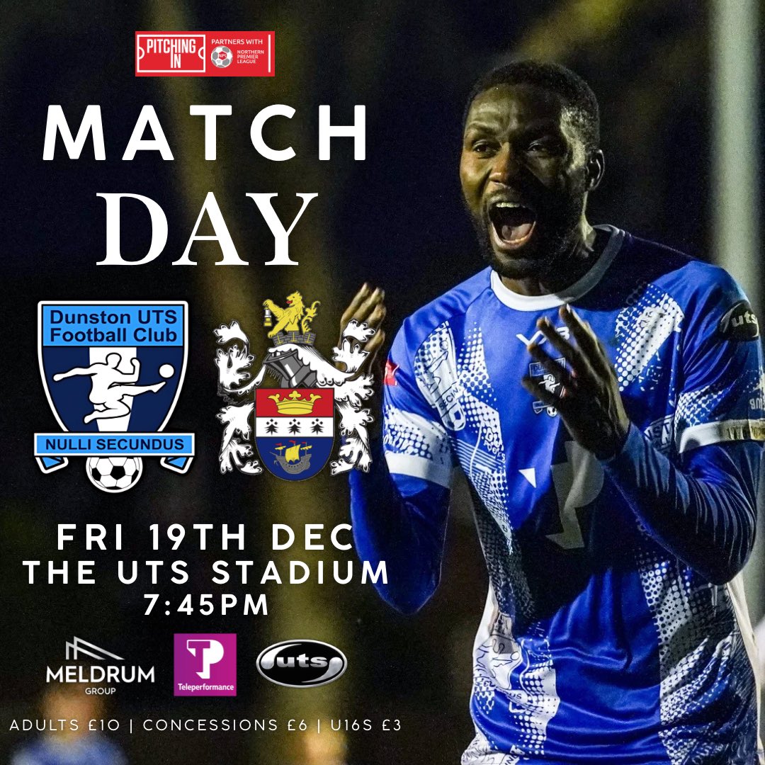 Our final home outing of 2025. 🎆

🆚 <a href="/Blyth_TownFC/">Blyth Town FC</a> 
🏟️ The UTS Stadium 
⏰ 7:45pm kick-off

📸 Eric Murphy | #WeAreDUTS 💙