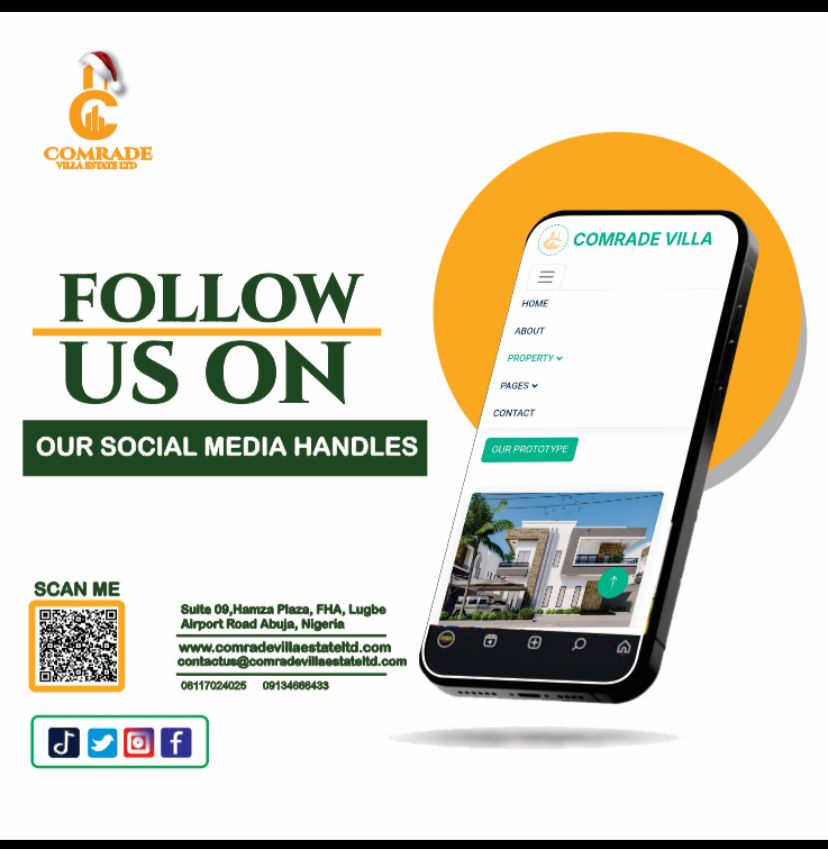 ComradeLtd11805's tweet photo. Stay connected with Comrade Villa Estate 🏡
Follow us across our social media platforms for updates on prime properties, sweet deals and smart investment opportunities in Abuja.
Your next real estate win starts here!
#ComradeVillaEstate #RealEstateNigeria #AbujaRealEstate https://t.co/iYHb1jnTHa