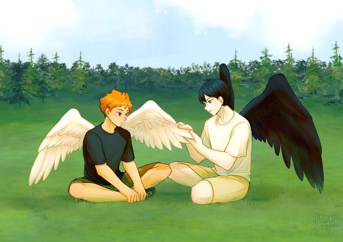 "Kageyama’s touch isn't rough. His fingers move carefully, smoothing down a bent feather, untangling another. He's practical and efficient, but there is a gentleness in his movements, like he knows exactly how easily Shouyou could startle." — wings like ours 🪽 #haikyuu #kagehina