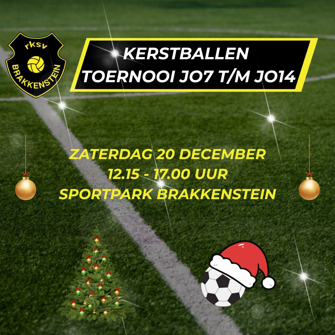 Morgen vindt het #Kerstballentoernooi voor de JO7 t/m JO14 plaats op de velden van #Voetbalvereniging <a href="/Brakkenstein/">rksv Brakkenstein</a> 
🎄⚽🟡⚫

Het #clubhuis is open en staat er voor de ouders en #vrijwilligers koffie, thee en iets lekkers klaar.

Dus kom gezellig naar ons #sportpark.