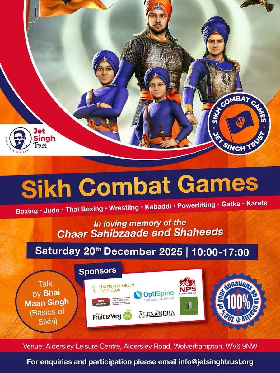 Come and join us tomorrow at the Sikh combat Games - WV Active Aldersley, Aldersley Road, Wolverhampton, WV6 9NW. 

Whether you are sportsperson or not everyone is welcome.

Jet Singh Trust
Jet Singh Trust MMA
Jet Singh Trust