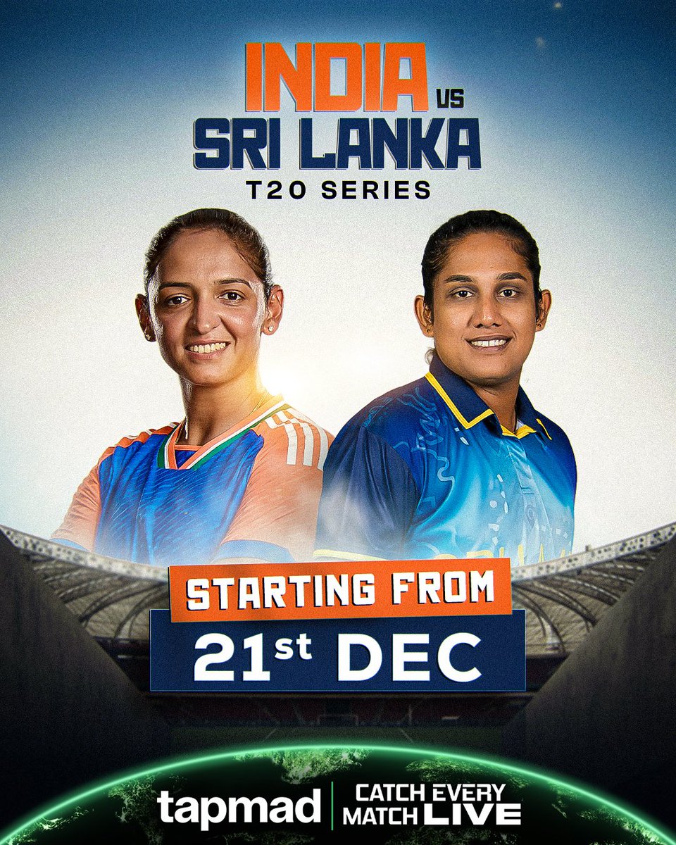 tapmadtv's tweet image. The spotlight is on Women’s cricket! 🇮🇳 India Women take on 🇱🇰 Sri Lanka Women in an exciting T20 series starting from 21st December. Get ready for fearless cricket, fierce competition, and inspiring performances. ✨

#SLvIND | #CatchEveryMatch | #DontStopStreaming | #tapmad