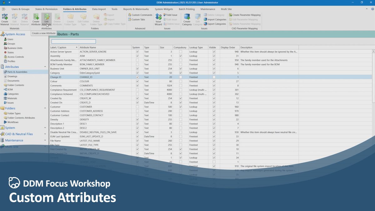 In our latest Focus Workshop we explored Custom Attributes in DDM, showing how to create, configure and manage them while keeping them linked to items, folders and BOMs with control by item type, category or part number.

Watch now: buff.ly/phHtBBH

#PLM #PDM #CAD