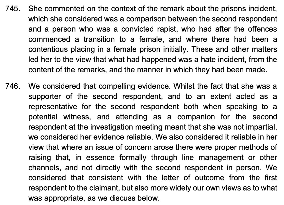法廷は、彼女が彼を支持し弁護していたことから、おそらく公平ではなかったと認めざるを得なかった。だが、それは問題ではない。専門家証人とは異なり、彼女の公平性は良い意味で不公平だった。彼らは彼女を信じたのだ。