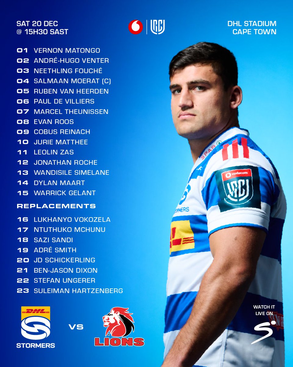 THESTORMERS's tweet image. Our team for the first @Vodacom #URC SA derby of the summer. See you at DHL Stadium.

📢 Team announcement bit.ly/4j3bRKZ
🎟️ Tickets bit.ly/4ag8Fcw

#STOvLIO #inittogether
