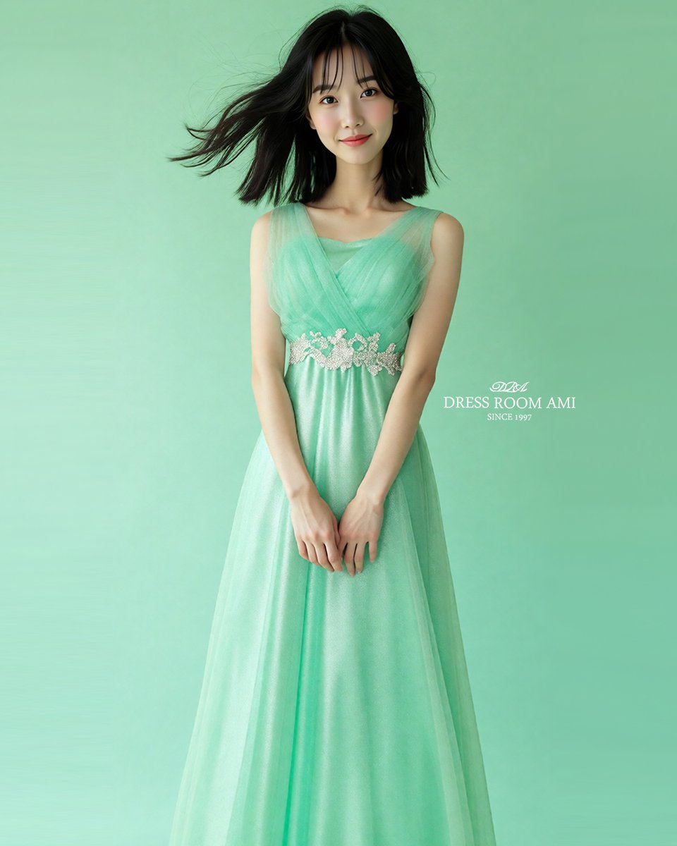 DRESS ROOM AMI ミントグリーン ドレス 爽やかな清潔感溢れる、ミントグリーンのロングカラードレス｜ドレス
