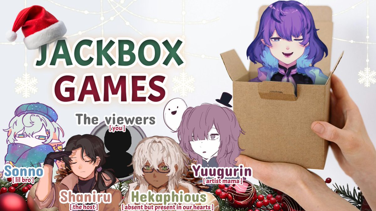 🔴 JACKBOX 「 Viewer Participation! 」
Starting in 30 minutes~!

「 Members List 」
🔑🚪 Shaniru - <a href="/oakenstock/">Shan I Shaniru 🔑🚪</a>
👻🎩 Yuugurin - <a href="/yuugurin/">Yuu</a>
😶‍🌫️🎀 Sonno Resonare
⌛️ Hekaphious

✦✦ Waiting Room ✦✦
🔗 youtube.com/live/4Zd4Wshwb…

#VTuber ▽ #ENVTuber ▽ #VTuberEN
#PHVTuber ▽ #Jackbox
