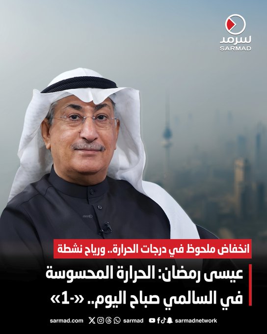 عيسى رمضان: درجة الحرارة المحسوسة في السالمي صباح اليوم.. «-1». انخفاض ملحوظ في درجات الحرارة.. ورياح نشطة 