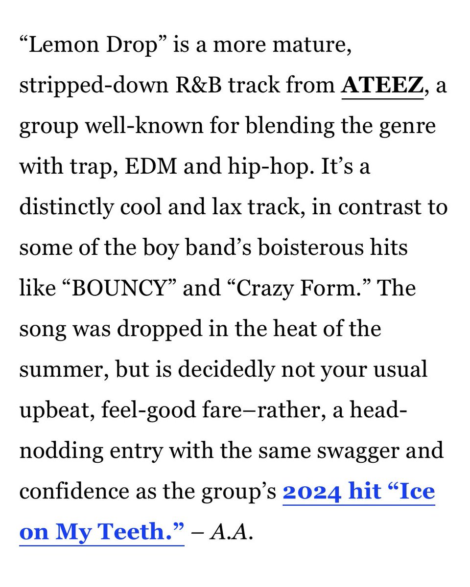 [📰] Трек ATEEZ 'Lemon Drop' был назван одним из лучших K-pop треков 2025 года по версии Billboard✨

Источник 🔗billboard.com/lists/best-kpo…

#ATEEZ #에이티즈 <a href="/ATEEZofficial/">ATEEZ(에이티즈)</a>