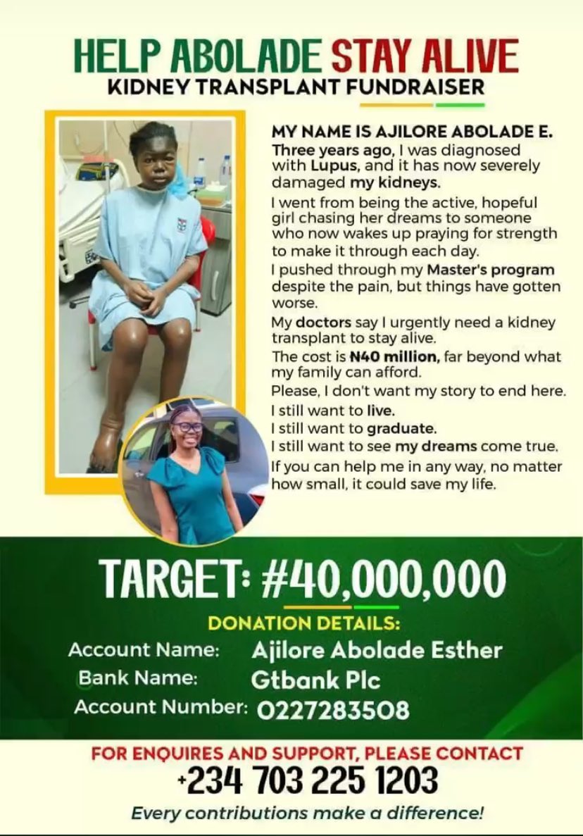 I keep seeing this on everyone status on WhatsApp..pls Nigerians in any way we can help her save her life pls let do 🙏😪🥺 <a href="/Wizarab10/">Sir Dickson</a> <a href="/BigDowat/">Alh Dowat 🇬🇧</a> <a href="/Guccistarboi/">STARBOY GUCCI🖤🦉🖤</a> <a href="/_belikebaddy/">Baddy of Lagos 👑</a> <a href="/gemyoruba/">Onilu The Hawker 🧞</a> <a href="/instablog9ja/">Instablog9ja</a> #Savealife