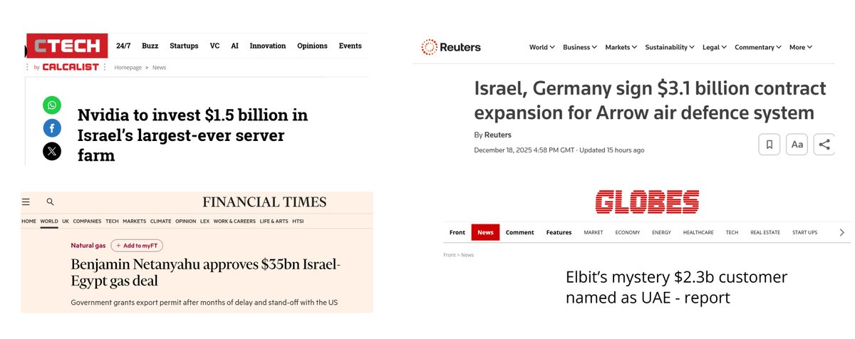 mishtal's tweet image. Hey - BDS antisemites. 

While you attack kosher food aisles and shout “boycott” - the world does this:

✅Nvidia: new $1.5 bn campus, 10,000 jobs
✅Germany: Arrow deal adds $3.1 bn
✅Egypt: $35 bn gas agreement signed
✅UAE: $2.3 billion defence deal revealed

Reality hurts.