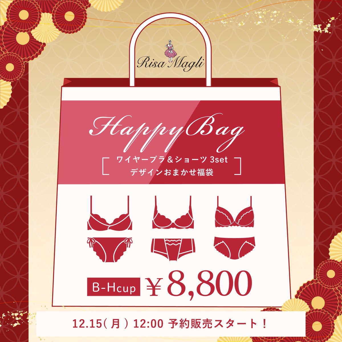 リサマリ　ハッピーバッグ　福袋　ブラジャー　ショーツ 福袋】リサマリ 2024年 LUCKY BAG ブラジャー+ショーツ3セット(B-H