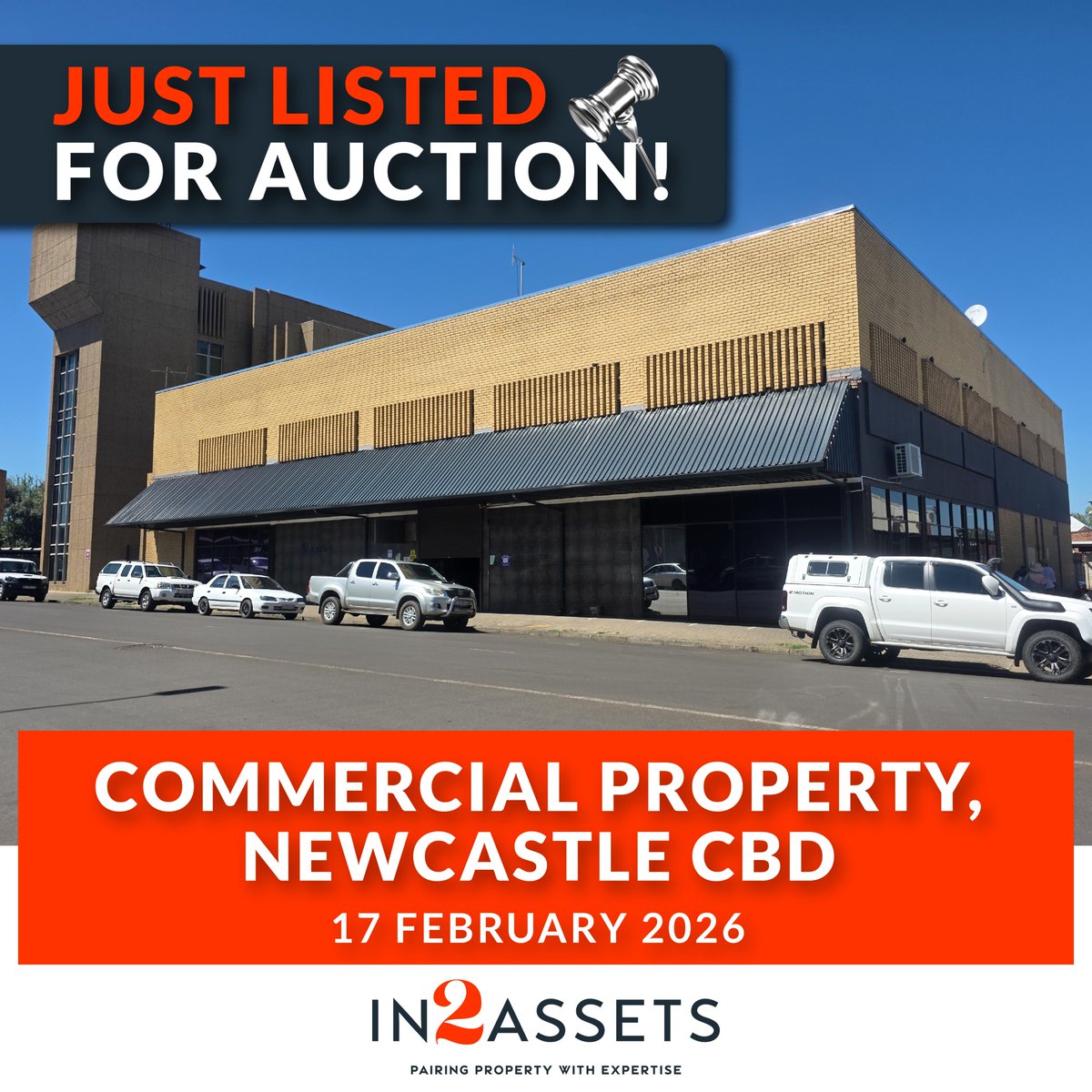 In2assets's tweet image. Commercial Property 34 Voortrekker Street, Newcastle CBD On Auction 17 February 2026. Call Virend Deonarain on 071 383 1735 tinyurl.com/mu8nphu2