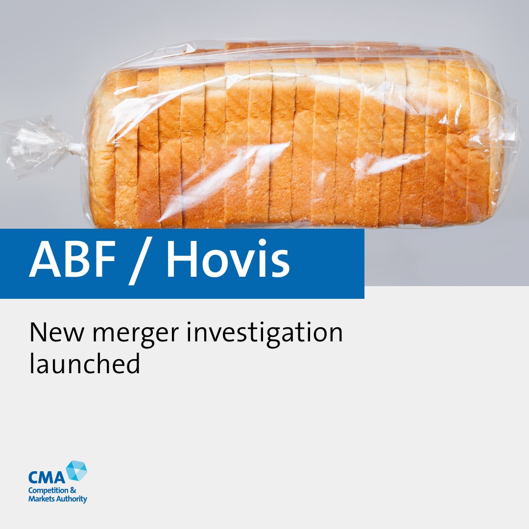 We’re investigating the anticipated acquisition by Associated British Foods (ABF) of Hovis. 

Both companies provide pre-packaged bread and bakery products. 

Read more: gov.uk/cma-cases/abf-…