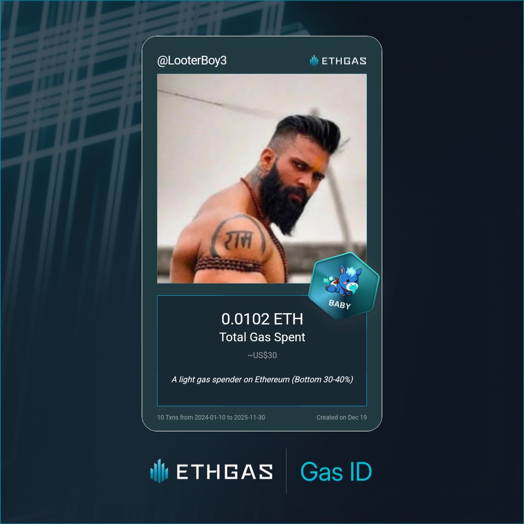 LooterBoy3's tweet photo. Leveled up in the Great Gas Reckoning with ETHGas! 💪

Baby Jack status: 0.0102 ETH gas spent, 2 Beans earned—supporting the Gasless Future!

Claim your Gas ID at https://t.co/yTzoiLkV2a https://t.co/7m3pLim415