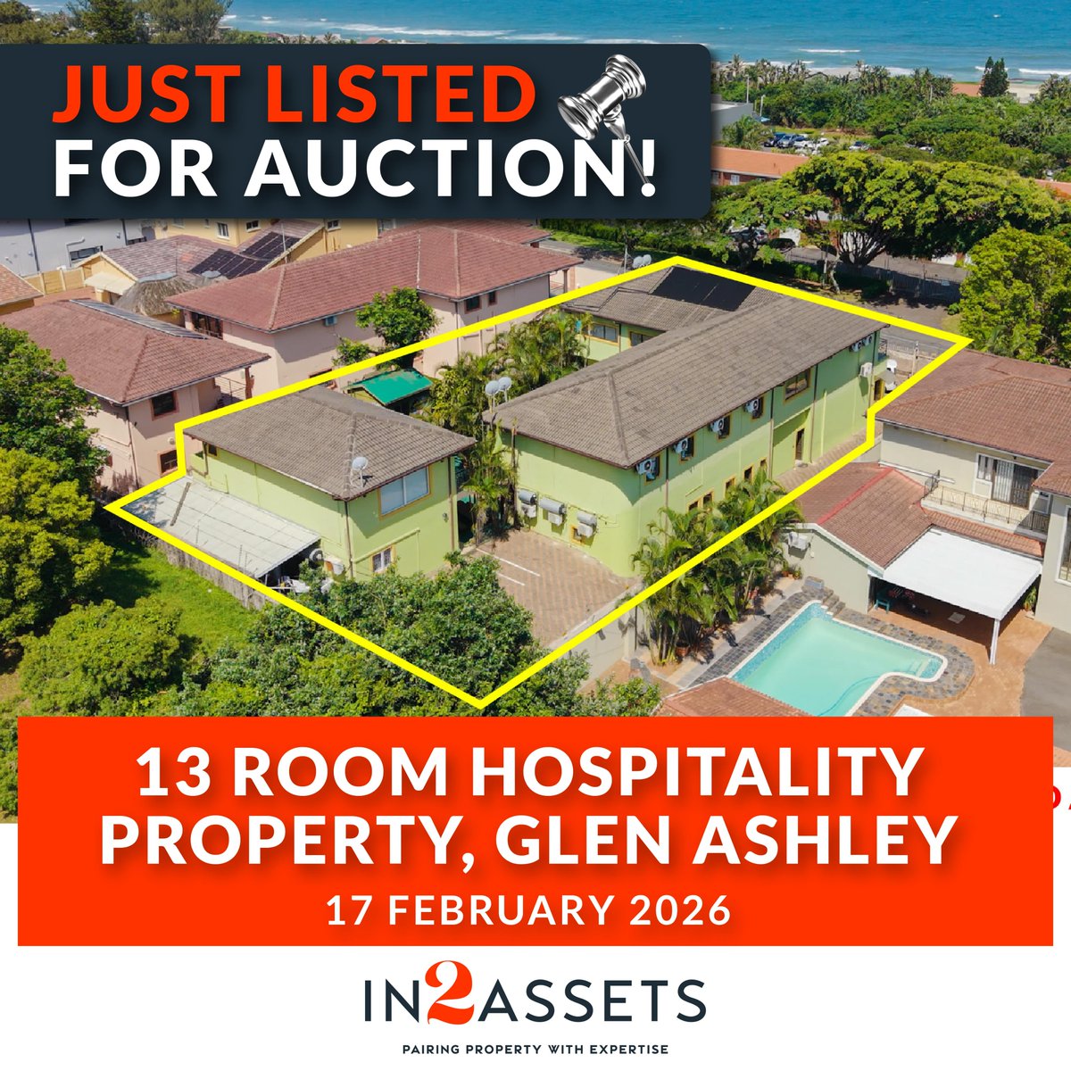 In2assets's tweet image. 13 Room Self Catering Hospitality Property, 5 Harold Place, Glen Ashley On Auction 17 February 2026. Contact Virend Deonarain on 071 383 1735 tinyurl.com/3bzthm4n