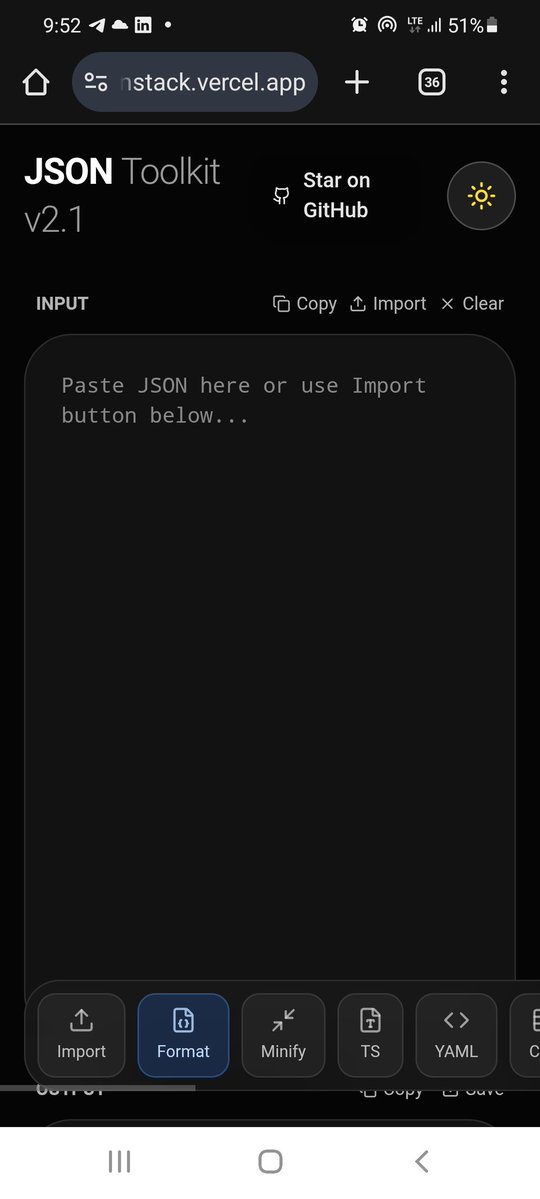HalxDocs's tweet image. I’m HalxDocs, a full-stack developer.

Got tired of juggling JSON tools, so I built JSON Toolkit — open source, fast, and dev-friendly.
JSON formatting, validation &amp;amp; conversion.

👉 jsonstack.vercel.app

@orcdev @davidhdev hope this gets featured on Wednesday 🙏