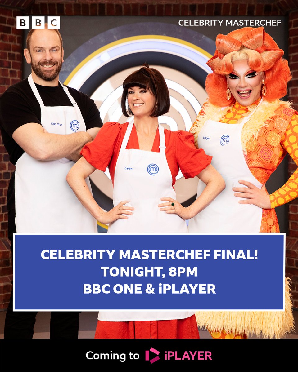 MasterChefUK's tweet image. 🎉 TONIGHT'S THE NIGHT! 🎉
Do not miss the FINAL of #CelebrityMasterChef 2025 at 8pm on BBC One and #iPlayer 🏆
#MasterChefUK