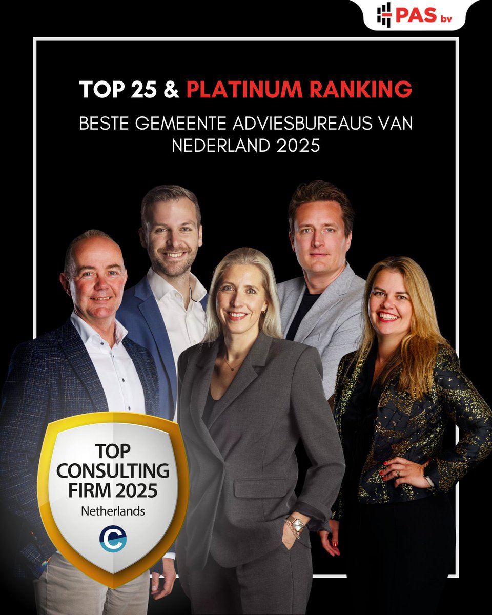 TROTS: ook dit jaar staan wij in de top 25 van de Beste Gemeente Adviesbureaus van Nederland 2025! 🎉 

Consultancy.nl heeft meer dan 500 adviesbureaus beoordeeld, waarvan 70 zijn erkend als een leidende speler. PAS bv behoort tot de top 25. Hiermee staan wij in de