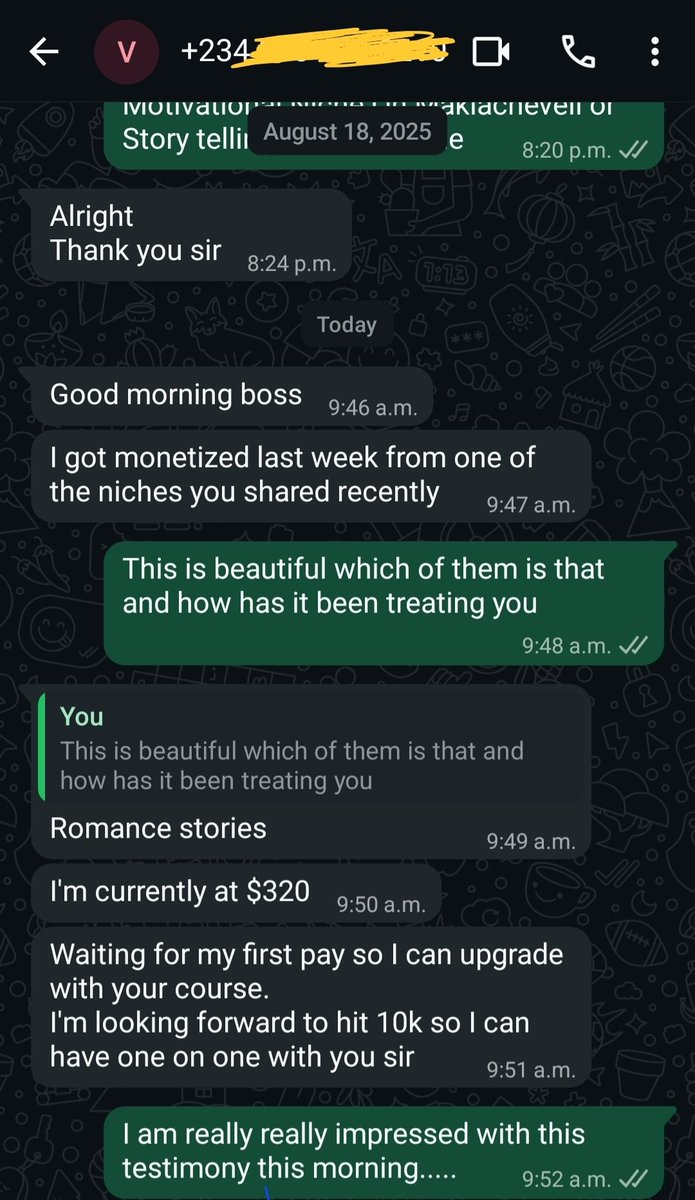 I don’t even know this young man personally, but I’m genuinely proud of him.

He got monetized from one of the niches I shared freely, stayed disciplined, stayed consistent, and today he’s already earning, all from information I post for free on my Facebook wall, WhatsApp, and