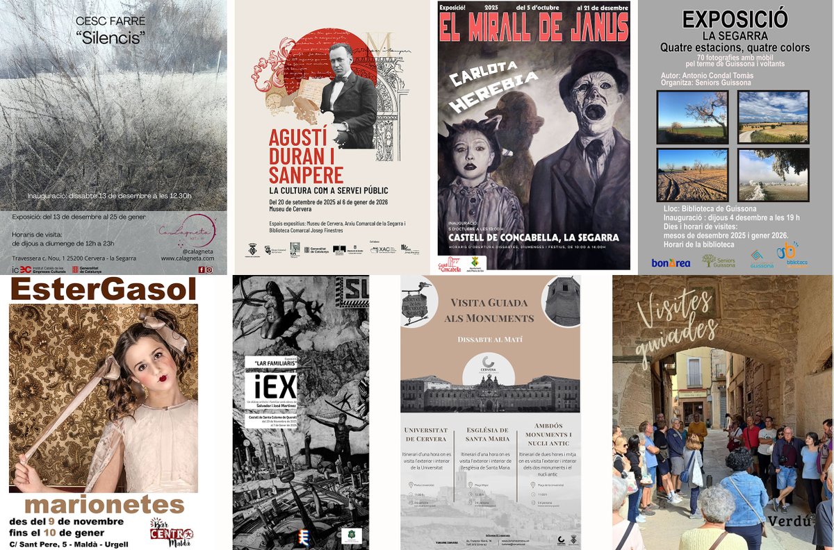 Sense plans per al cap de setmana? #mercats #concerts #pastorets #pessebres #expos i #visites, benvingut #hivernsegarra!
<a href="/lasegarra/">La Segarra</a> <a href="/AjuntamentCalaf/">Ajuntament de Calaf</a> <a href="/viladetora/">Torà on-line</a> <a href="/pessebre_oficis/">Pessebre Sant Guim P</a> <a href="/TurismeGuissona/">Oficina de Turisme de Guissona</a> <a href="/valldellobregos/">Vall del Llobregós</a>
<a href="/Espitllera/">L'Espitllera Fòrum d’Estudis Segarrencs (EFES)</a> <a href="/CConcabella/">Castell de Concabella</a> <a href="/BiblioGuissona/">Biblioteca Guissona</a>
ℹ️ visit.somsegarra.cat