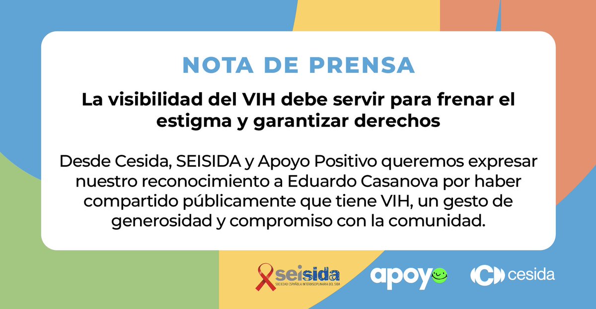 cesida_esp's tweet image. Desde Cesida, SEISIDA y Apoyo Positivo queremos expresar nuestro reconocimiento a Eduardo Casanova por haber compartido públicamente que tiene VIH, un gesto de generosidad y compromiso con la comunidad. Como tantas otras personas que han hablado antes, su decisión contribuye a…
