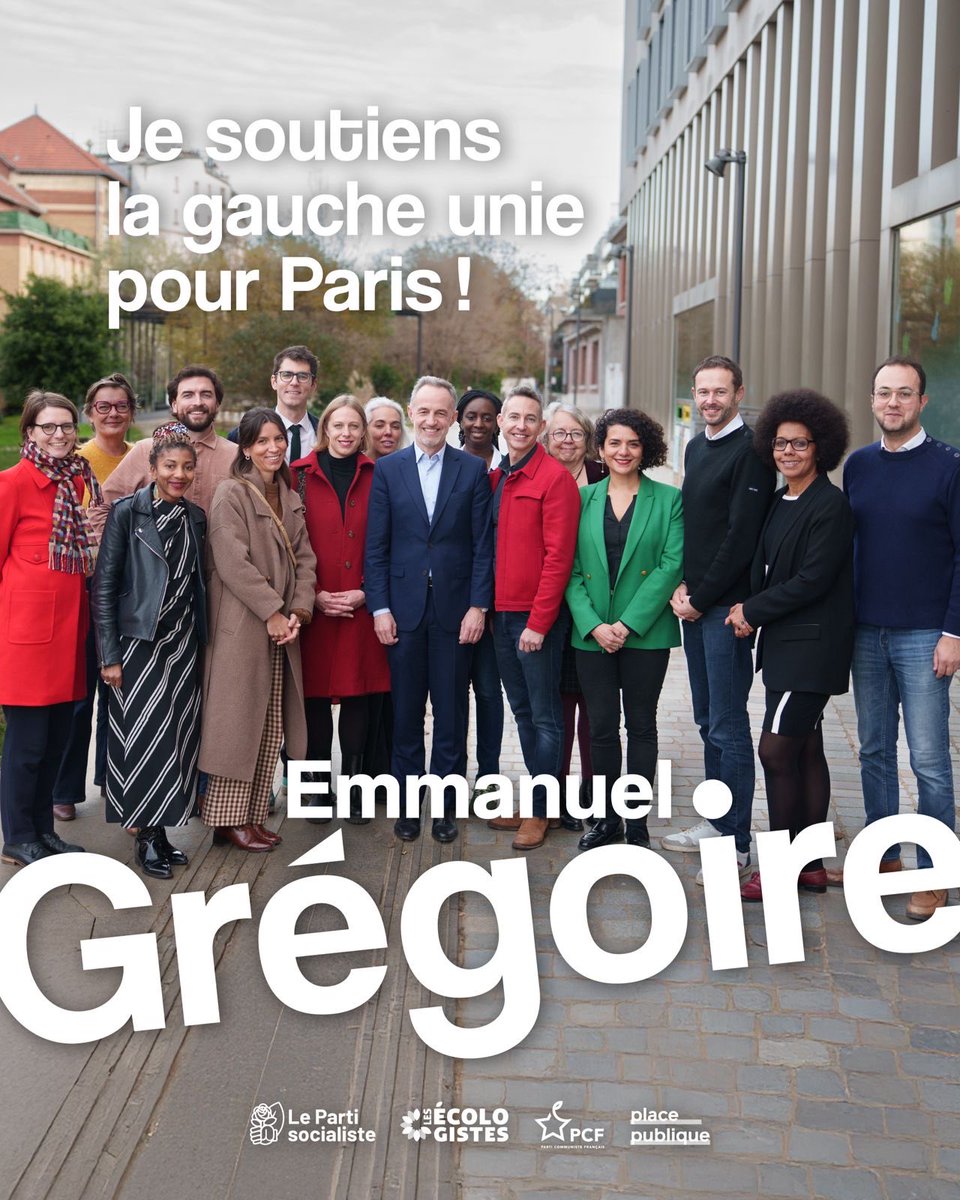 À Paris, face à la menace du rapprochement de la droite extrême et de l’extrême droite, nous faisons le choix de l’union.

Ensemble, faisons gagner Paris ! Autour d’<a href="/egregoire/">Emmanuel Grégoire</a> avec <a href="/IanBrossat/">Ian Brossat</a> &amp; <a href="/David_Belliard/">David Belliard</a> 

<a href="/placepublique_/">Place publique 🟡</a> <a href="/PS_Paris/">Fédération de Paris du PS 🌹</a> <a href="/EELV_Paris/">Les Écologistes - EELV Paris</a> <a href="/PCF_Paris/">PCF Paris</a>