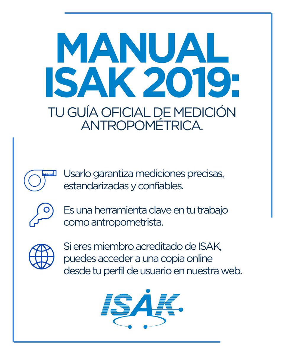 El Manual ISAK 2019 es tu guía oficial de medición antropométrica.

Garantiza mediciones precisas, estandarizadas y confiables.

Si eres miembro ISAK, accede a la versión online desde tu perfil.

#ISAK #ManualISAK #Antropometría