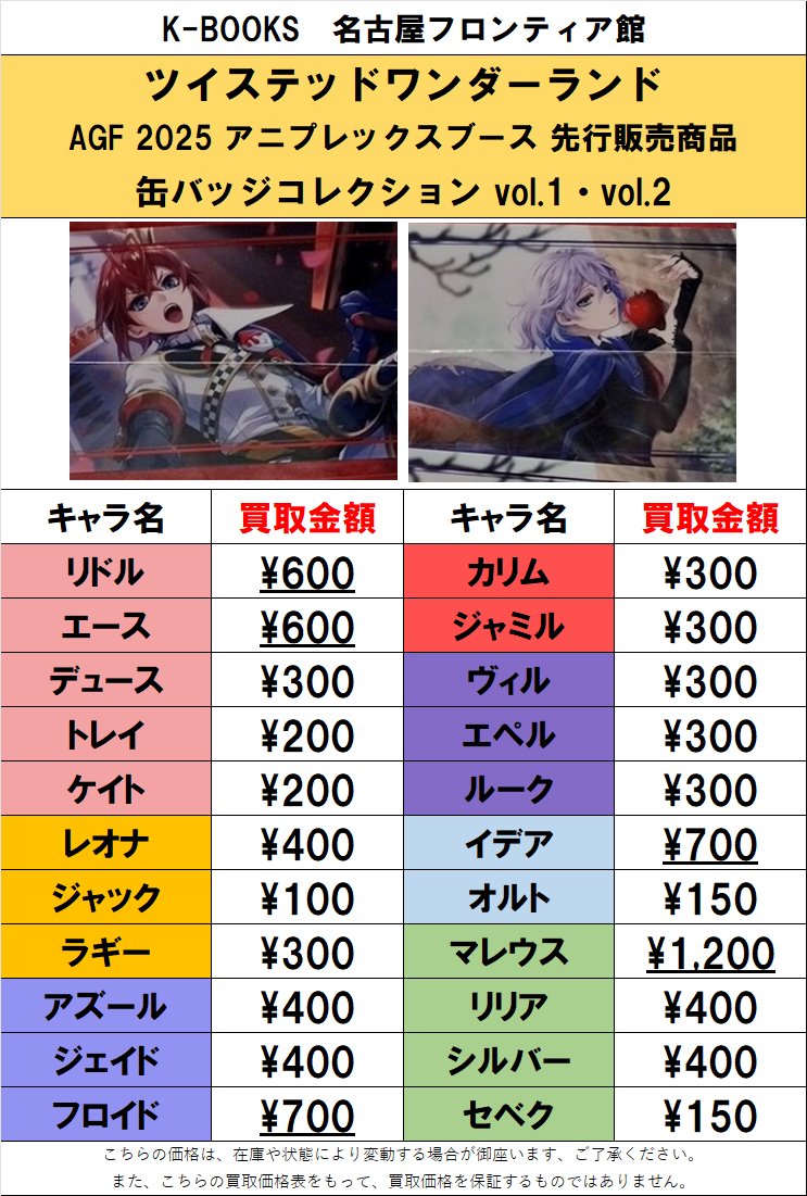 買取情報】 『ツイステッドワンダーランド』 より AGF 2025